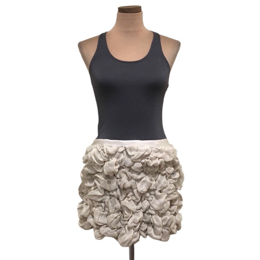 Haute Hippie Dress Size Small Gray Modal Tan Linen Bubble Hem Mini